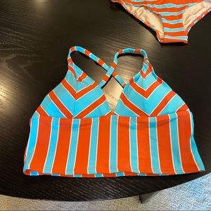 NWOT Anthropologie Allihop Long Line Bikini Swim Top in Blue & Orange Stripe, M